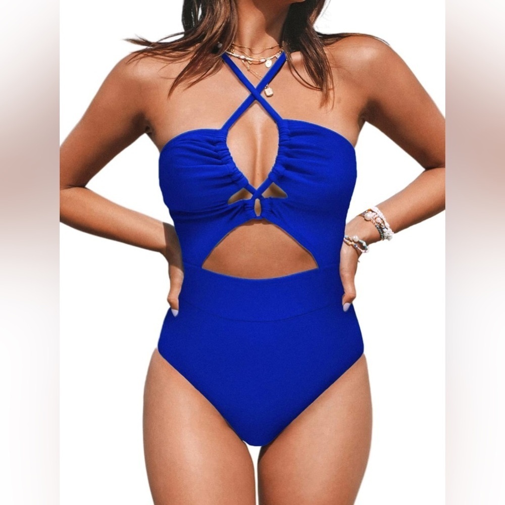 Cupshe Stylish Blue One Piece Swimsuit Sz L nwt, 016